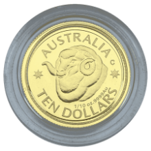 Picture of 2011 Australian 1/10th oz Gold $10 Ram's Head Dollar Proof Coin in Original Outer Box