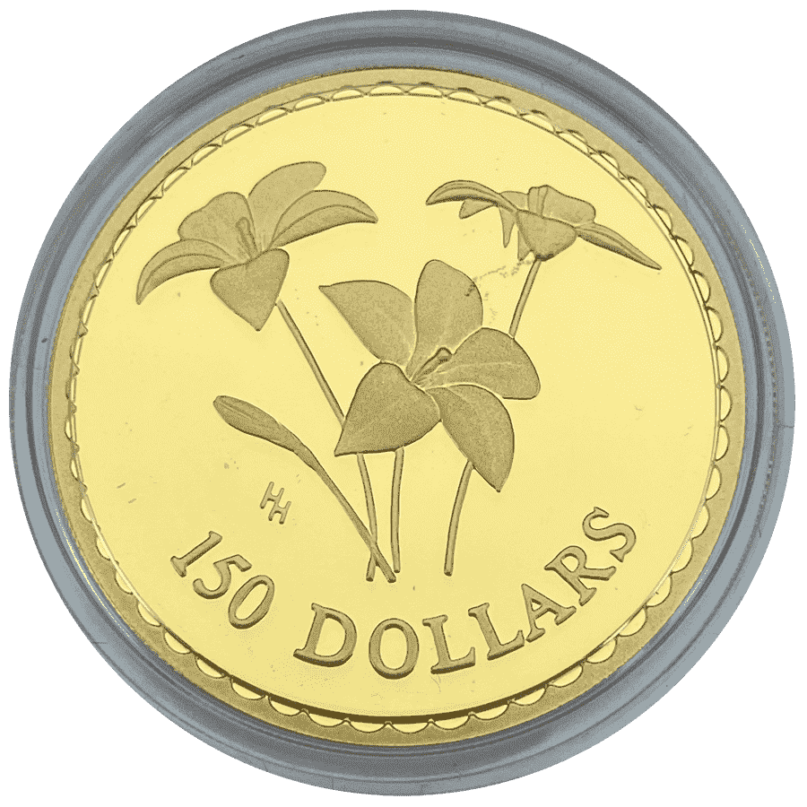 Picture of 2003 $150 Floral Emblems of Australia Royal Bluebell Gold Proof Coin In Wooden Box