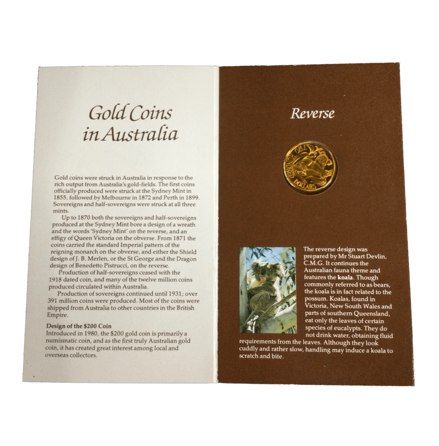Picture of 1984 10g $200 Koala Uncirculated Gold Coin in Display Sleeve