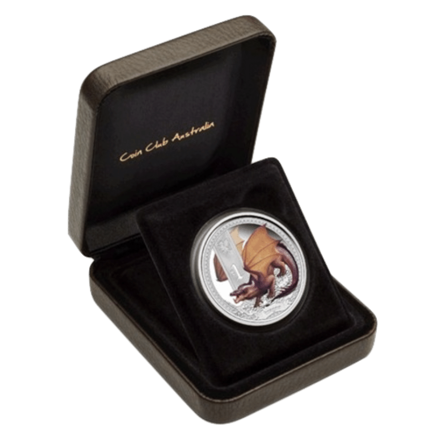 Picture of 2014 1oz Mythical Creatures - Dragon Silver Coin in Presentation Case