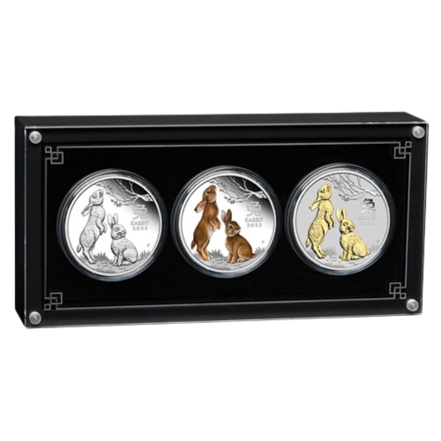 Picture of 2023 Lunar Series III Year Of The Rabbit 1oz Silver Coin Trio in Presentation Box
