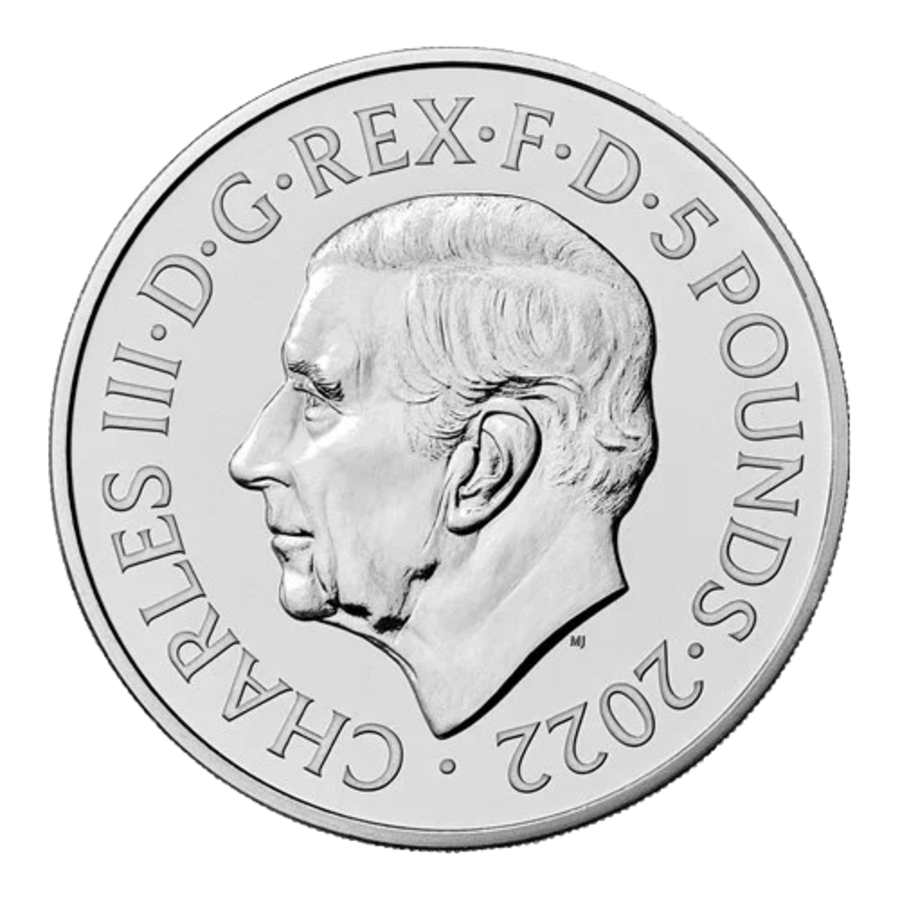 Picture of 2022 King Charles III Commemorative Queen Elizabeth II UK £5 Brilliant Uncirculated Base Metal Coin in Presentation Sleeve